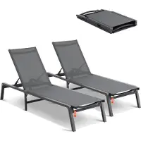 Vevor Schäslongfåtöljer för utomhusbruk, aluminium uteplatsstolar med justerbara 5-lägen, hopfällbara poolstolar, vilfåtölj och helt plana solariefåtöljer för uteplats, strand, pool, mörkgrå, 2 st