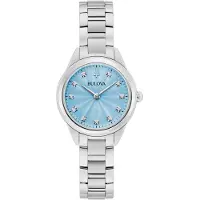 Bulova Sutton Diamantaccenter Rostfritt Stål Ljusblå Urtavla Kvarts 96P250 Damklocka ljusblå färg