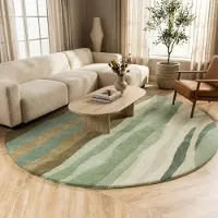 Studio Clarice Rund ullmatta | Liora grön hos Volero | Ø 140cm | Ull | Asymmetrisk | Rund | Låg lugg
