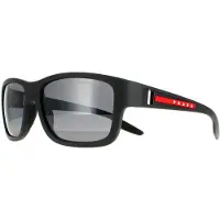 Prada Sport Rectangle Herr Grå Gummi Mörkgrå Silver Spegel Polariserad PS01WS