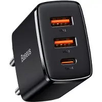 Baseus Compact snabbladdare 30W - USB-C PD, 2xUSB - Svart