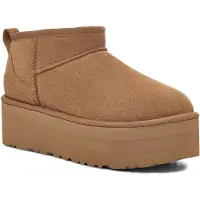 Ugg för kvinnor. 1135092 Ankelstövlar i läder W Classic Ultra Mini Platform brun (41), Hud, 3 till 5 cm, Ingen, Casual