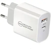 IWH USB-laddare 30 W 1x USB-A, 1x USB-C Power Delivery, QC 3.0 Vit Inomhus