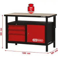 Ks Tools 865.0003 Arbetsbänk (B x H x D) 1200 x 840 x 600 mm Svart, Röd