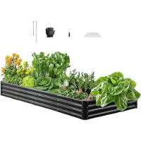 Vevor Upphöjd trädgårdsbädd i metall, 2,4 x 1,2 x 0,3 m utomhusplanteringslåda i galvalume, öppen bottendesign, stor upphöjd planteringsbädd för odling av grönsaker, blommor, örter och suckulenter, mö