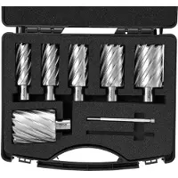 Vevor Ringformad frässats, 6 st Weldon-skaftmagazinborrar, 5 cm skärdjup, 2,5 till 5 cm skärdiameter, M2AL snabbstål, med 2 pilotstift och bärbar väska, för användning med magnetiska borrar