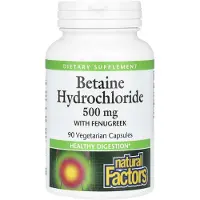 Natural Factors Betainhydroklorid med Horopa, 500 mg, 90 vegetabiliska kapslar
