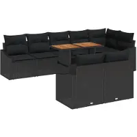 vidaXL Trädgårdsoffset med lagring 9 pcs Svart Poly rattan