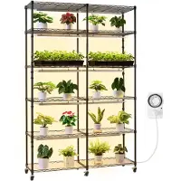 Vevor Växthylla med odlingslampa, 6-våningars dubbelradig växtställning, 180 cm högt displayställ för inomhusväxter med hjul och timer, 200W fullspektrum odlingslampor, metallkrukhållare för fröodling