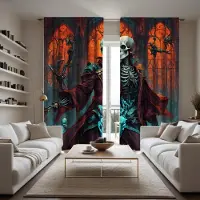 Household supplies MH 2 st set HD Retro Dungeon Skull dekorativ gardin Blå knytband digitaltryckt gardin Heminredningsstil Dekorerat vardagsrum Be W52H63inchW132H160cm