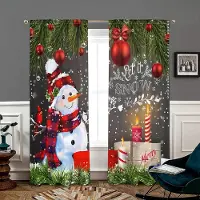 Household supplies MH 2 stycken, Jul tallgren snögubbe gardiner -30% mörkläggning - lämpliga för vardagsrum, sovrum, kök, heminredning W150CM H166CM&Rod pocket