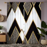 Household supplies MH 2 st HD enkel geometrisk mönster dekorativ gardin Svart guld digitaltryckt gardin heminredningsstil dekoration livin W52H63inchW132H160cm