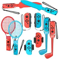 Hurtel familjetillbehörspaket 10-i-1 för Nintendo Switch Sports – röd och blå