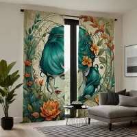 Household supplies MH 2 st HD National Tide fyllfärg flicka dekorativ gardin Grön knyt digitaltryckt gardin Heminredningsstil Dekoration l W52H63inchW132H160cm