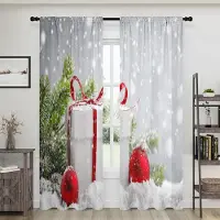 Household supplies MH 2 stycken, Julgran snöflinga presentkula gardiner -30% mörkläggning - lämpliga för vardagsrum, sovrum, kök, heminredning W150CM H166CM&Rod pocket
