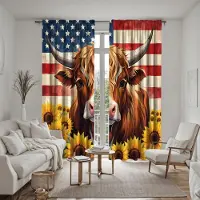 Household supplies MH 2 st HD Amerikansk flagga Solros Höglandsko gardin Gul knyt digitaltryckt gardin Heminredning stil Dekorera vardagsrum W52H63inchW132H160cm