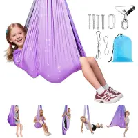 Vevor Sensorisk Gunga, Dubbelskiktad Tyg Sensorisk Hängmatta, Sensorisk Gunga för Inomhus och Utomhus med 360° Vridbar Galge, O-Sling, Håller upp till 136,07 kg, Justerbar Aerial Yoga, Takgungor för B