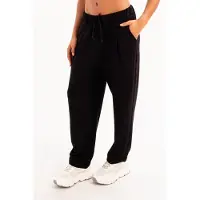 Justever Oversize Fit Resår Midja Ficka Avslappnad Skärning Svarta Dammjukisbyxor - Flex