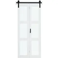 Vevor Vikdörr, 914 x 2134 mm, MDF med vikdörrar i härdat glas, skjutdörrar till garderob, ingår beslag, platsbesparande design, förmonterade paneler för sovrum, vardagsrum, garderob, vit