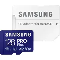 Samsung PRO Plus MB-MD128SA - Flash-minneskort (microSDXC till SD-adapter inkluderad) - 128 GB - A2 / Video Class V30 / UHS-I U3 - mikroSDXC UHS-I - blå