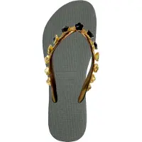 Uzurii Svarta Blommiga Flip-Flop Armégrön