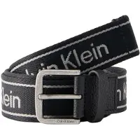 Calvin Klein Bälte 'Rounded Buckle Logo Webbing' ljusgrå / svart