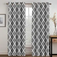 Super Six Grå och Vita Gardiner Geometriskt Marockanskt Tryck Dekoration För Franskt Fönster Hem Salong Sovrum Vardagsrum 173W183H(CM)68x72in&Grommet Top