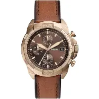 Fossil Bronson herrkvarts kronografklocka med brun läderrem, med modernt mönster och business casual-stil FS5857 brun