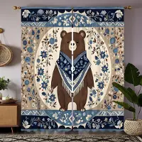 Household supplies MH 2 st HD nationell vind blommigt björn dekorativ gardin Blå digitaltryckt gardin heminredningsstil dekoration vardagsrum W52H63inchW132H160cm