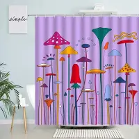 Household supplies MH Tecknad Svamp Duschdraperier Röd Blå Gul Växt Barn Badrumsgardin Modern Enkel Tyg Nordisk Barn Badrumsinredningsset 90x180cm-35x70in