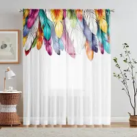 Household supplies MH 2 Delar HD Digital Färgstark Fjäder Tryckt Fönsterkappa Heminredningsstil Inredning Vardagsrum Sovrum Stånggardin W52H63inchW132H160cm
