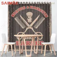 Household supplies MH Amerikansk Stil Klassisk Skönhetssalong Gardin Kam Sax Tunn Polyestertyg Frisörsalong Sovrum Anpassad Dekoration med Krokar 1pc W100 X H135 cm&Rod Pocket Process