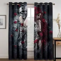 Yiran Furniture Lyx Modern Sexig Skelett Skönhet Punk Svart Skuggning Sovrum Kök Fönster Gardiner Set för Vardagsrum 2 Delar Fri Frakt 100W130H(CM)40x51in&Grommet Top