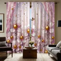 Household supplies MH 2 stycken HD digital rosa knytband prinsessstil blomma gardin heminredningsstil dekoration vardagsrum sovrum slitage stång gardin W52H63inchW132H160cm