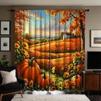 Household supplies MH 2 stycken HD fält Solros trädgård Lönnskörd frukt dekorativ gardin Gul knyt digitaltryckt gardin Heminredningsstil W52H63inchW132H160cm