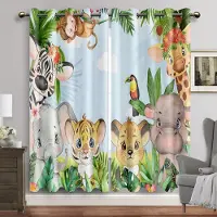 Household supplies MH Tecknade Djur Fönstergardin Vardagsrum Akvarell Kanin Björn Öljettgardiner Måntryck Nytt Babyrum Draperier Fri Frakt W60H60(CM)x2pcs&Grommet Top