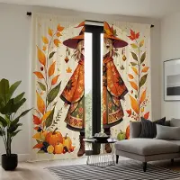 Household supplies MH 2 st set HD Thanksgiving Tecknad Flicka pumpa dekorativ gardin Gul knyt digitaltryckt gardin Heminredning stil Dec W52H63inchW132H160cm