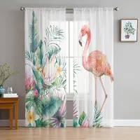 Household supplies MH Flamingo Sköldpaddsblad Tropisk Växt Skira Gardiner för Vardagsrumsdekoration Fönstergardiner Kök Tyll Voile Gardiner W135 x H185cm x1