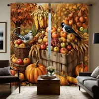 Household supplies MH 2 st set HD skördesäsong grönsak frukt Pumpa fågel dekorativ gardin Gul knyt digitaltryckt gardin Hemdekoration W52H63inchW132H160cm