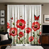 Household supplies MH 2 st set HD Rosa blomma fjäril dekorativ gardin Rött band digitaltryckt gardin Heminredning stil Dekoration vardagsrum W52H63inchW132H160cm