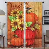 Household supplies MH Myggnät Gardiner 2 Delar Pumpa Solros Tryck Mörkläggningsgardin för Rum 2 Paneler Tyll för Sovrum Halloween Dekoration W50xH70cmx2pcs-CL