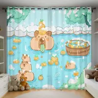 Household supplies MH Jul Kapibara Anime Vardagsrum Sovrum Gardiner För Vardagsrum Perforerade Dammtäta Mörkläggningsdraperier Kökslucka Hem 100x140cm&Grommet Top