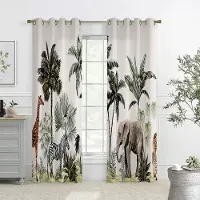 Yiran Furniture Tropisk Vegetation 3D-tryckta Gardiner, Kanalgardiner, Kök, Sovrum, Vardagsrum, Dekorativa Gardiner, Hemdekoration W50xH140(CM)x2PCS&Rod pocket