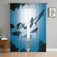 Household supplies MH Sjöjungfruskal Ocean Regnbåge Chiffong Skira Gardiner för Vardagsrum Sovrum Hemdekoration Fönstervojler Tyllgardin 1 PCS W100XH250cm&Grommet Top