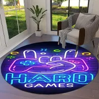 HGHT Spel Spelare Spelkontroll Tecknad Rund Matta Matta för Vardagsrum Sovrum Barn Lekrum Stolsdekor,Husdjursområde Matta Halkfri Golvmatta Diameter 60cm