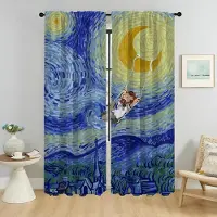 Household supplies MH Van Gogh Gardiner Barnrum Moderna Vardagsrumsgardiner 2 Delar Fönstergardin Rumsavdelare Halloweendekoration Rullgardiner Kök W50xH70cmx2pcs-CL