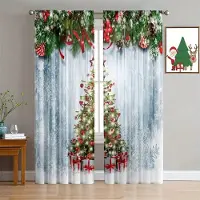 Household supplies MH 2 st Röda Julmönstrade Mörkläggningsgardiner med Gröna Tallgrenar Gyllene Kulor Polyester Stångficka Draperier för Vardagsrum 50W160H(CM)x2Panel&Grommet Top
