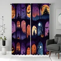 Household supplies MH 2 st HD Halloween Night jack-o '-lantern Slott Dekoration gardiner Lila knytband digitaltryckta gardiner Heminredningsstil W52H63inchW132H160cm