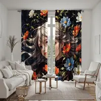 Household supplies MH 2 st HD julkransar för flickors gardiner Svart knytband digitaltryckta gardiner Heminredningsstil Dekorera vardagsrum sovrum W52H63inchW132H160cm