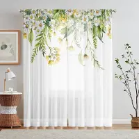 Household supplies MH 2 st HD digital tryckt fönsterskärm med fräscha små vita blommor, heminredningsstil, dekoration, vardagsrum, sovrum, stånggenomföringsgardin W52H63inchW132H160cm